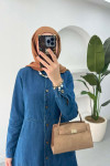 Sare Fashion Denim Dress with Pocket Detail Navy Blue