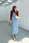 Sare Fashion Denim Vest Dress with Pocket Detail Blue