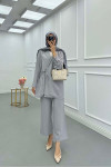 Sare Fashion Pocket Detailed Front Tie Two Piece Suit Gray