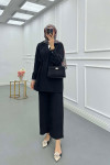 Sare Fashion Pocket Detailed Front Tie Two Piece Suit Black