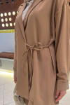 Sare Fashion Pocket Detailed Front Tie Two Piece Set Camel