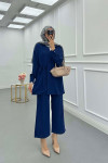 Sare Fashion Pocket Detailed Front Tie Two Piece Suit Navy Blue