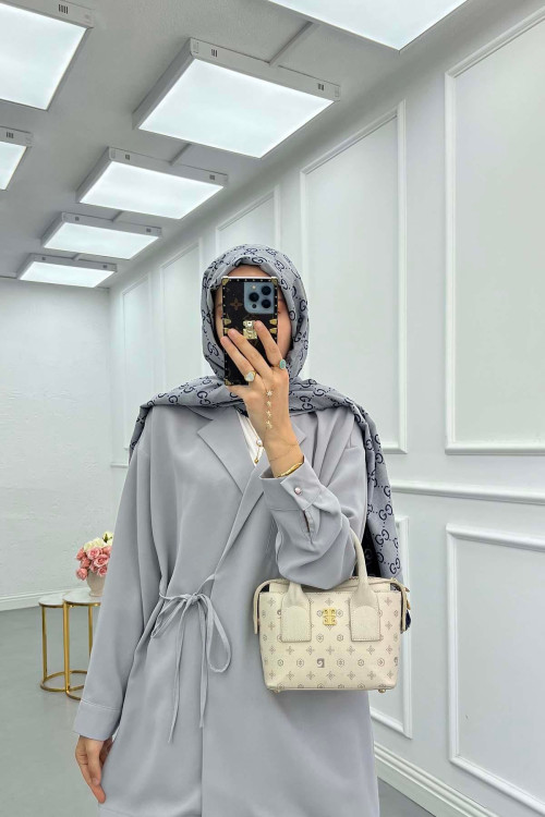 Sare Fashion Pocket Detailed Front Tie Two Piece Suit Gray