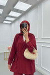 Sare Fashion Pocket Detailed Front Tie Two Piece Suit Claret Red