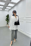 Sare Fashion Oversize Striped Shirt with Pocket Detail White