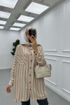 Sare Fashion Oversize Striped Shirt with Pocket Detail Beige