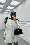 Sare Fashion Oversize Striped Shirt with Pocket Detail White