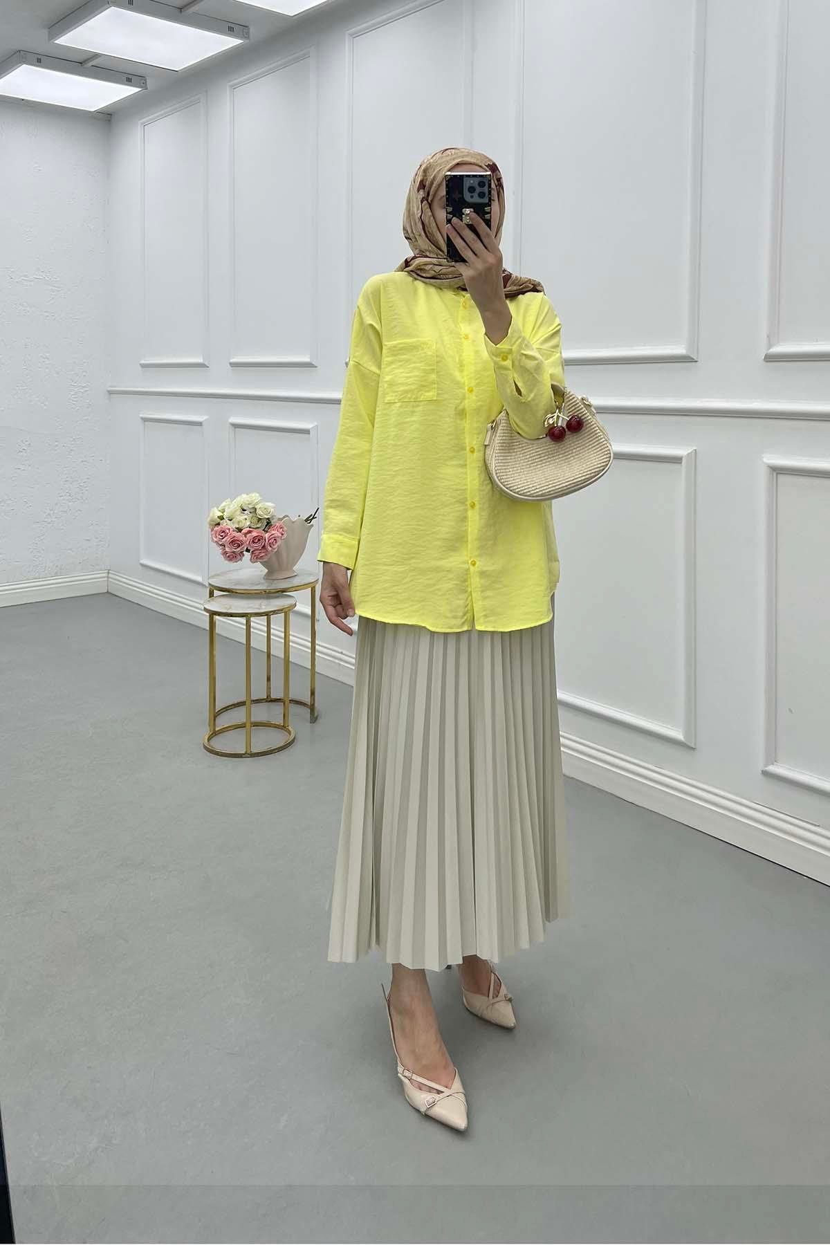 Sare Fashion Tencel Shirt with Pocket Detail Yellow