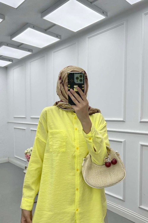 Sare Fashion Tencel Shirt with Pocket Detail Yellow
