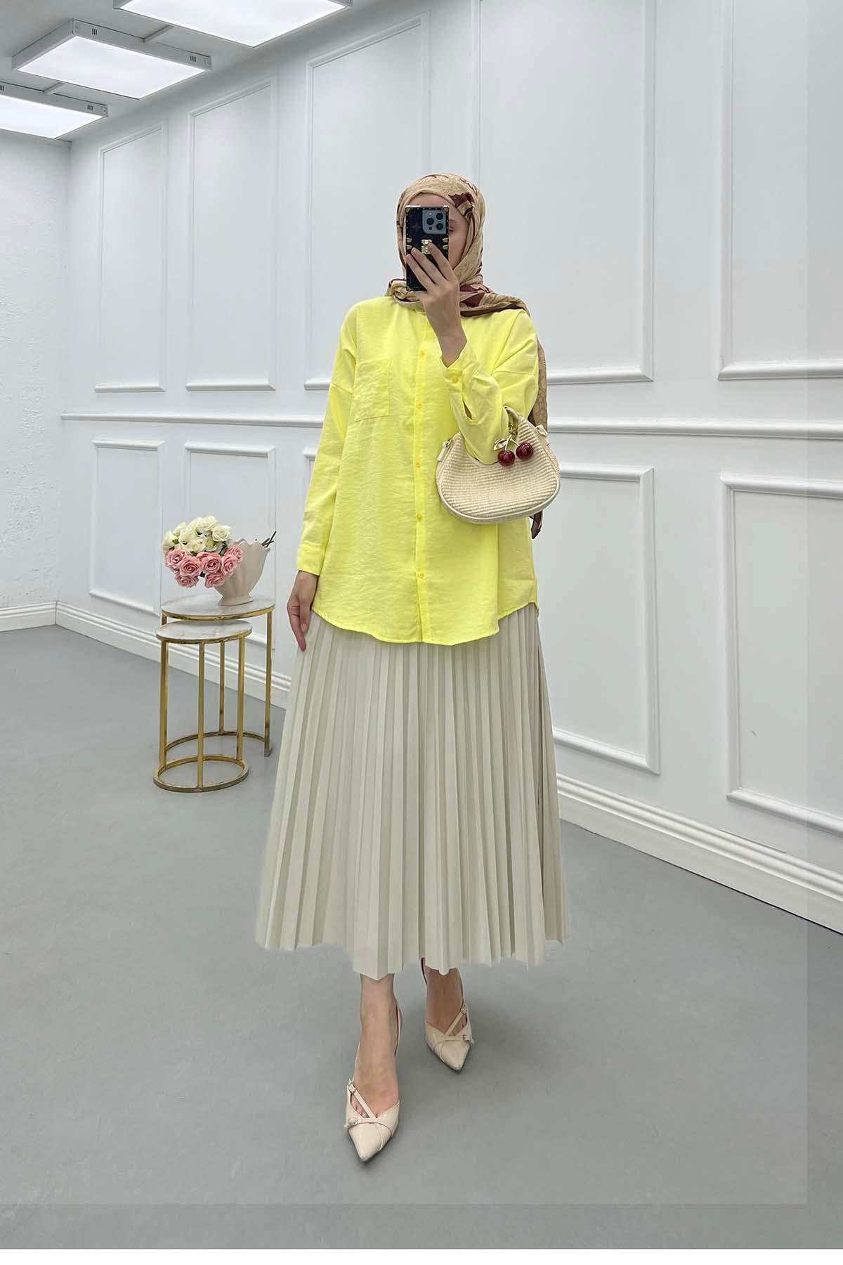 Sare Fashion Tencel Shirt with Pocket Detail Yellow