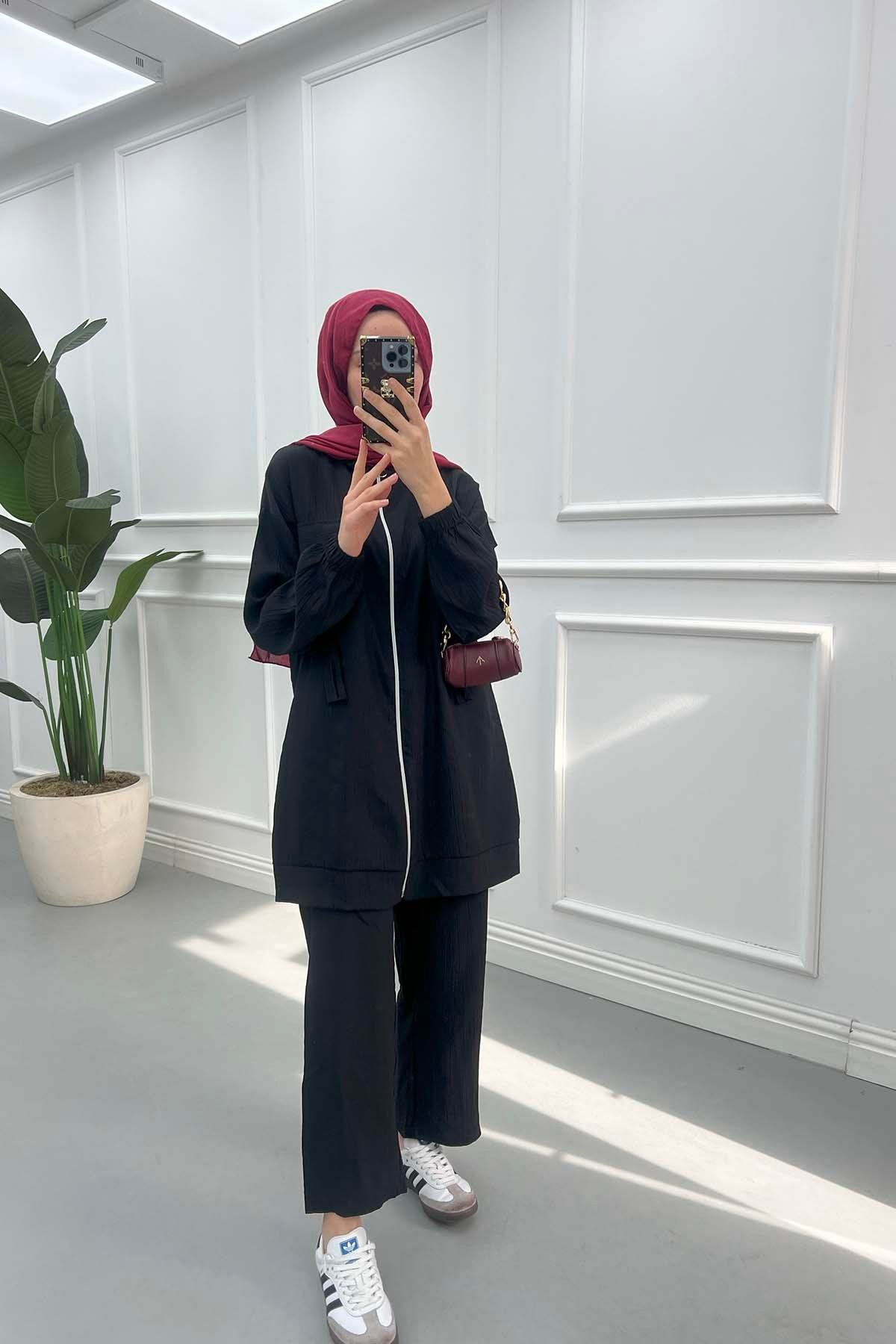 Sare Fashion Pocket Detailed Tunic Set Black