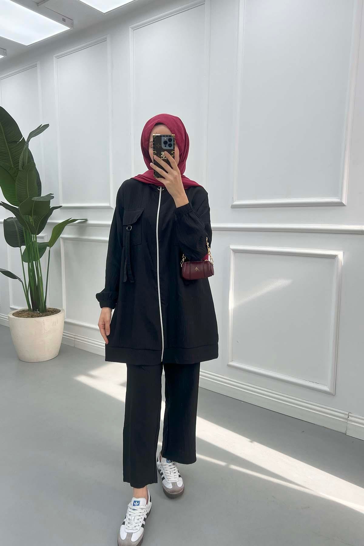 Sare Fashion Pocket Detailed Tunic Set Black