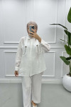 Pocket and Collar Stoned Shirt White