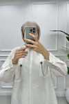Pocket and Collar Stoned Shirt White