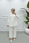 Pocket and Collar Stoned Shirt White