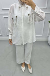Pocket and Collar Stoned Shirt White