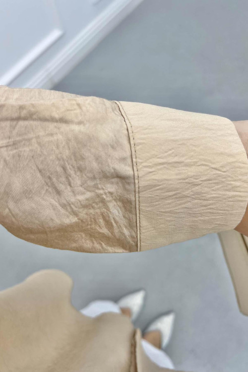 Pocket and Collar Stoned Shirt Camel