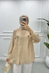 Pocket and Collar Stoned Shirt Camel