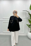 Pocket and Collar Stoned Shirt Black