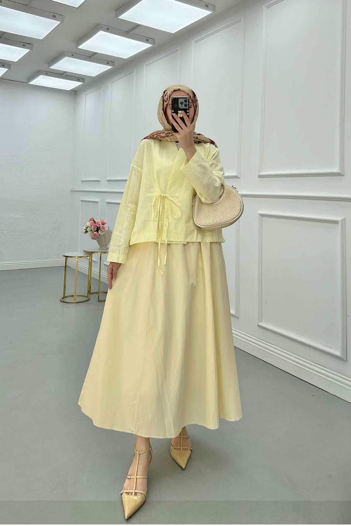 Sare Fashion Pocket Elastic Waist Pop Skirt Yellow