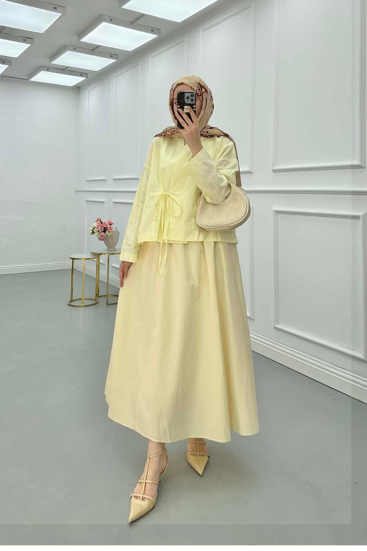 Sare Fashion Pocket Elastic Waist Pop Skirt Yellow