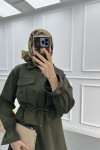 Pocket Pleated Skirt Suit Khaki