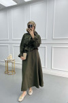 Pocket Pleated Skirt Suit Khaki