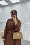 Pocketed Pleated Skirt Suit Brown