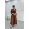 Pocketed Pleated Skirt Suit Brown