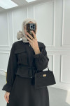 Pocket Pleated Skirt Suit Black