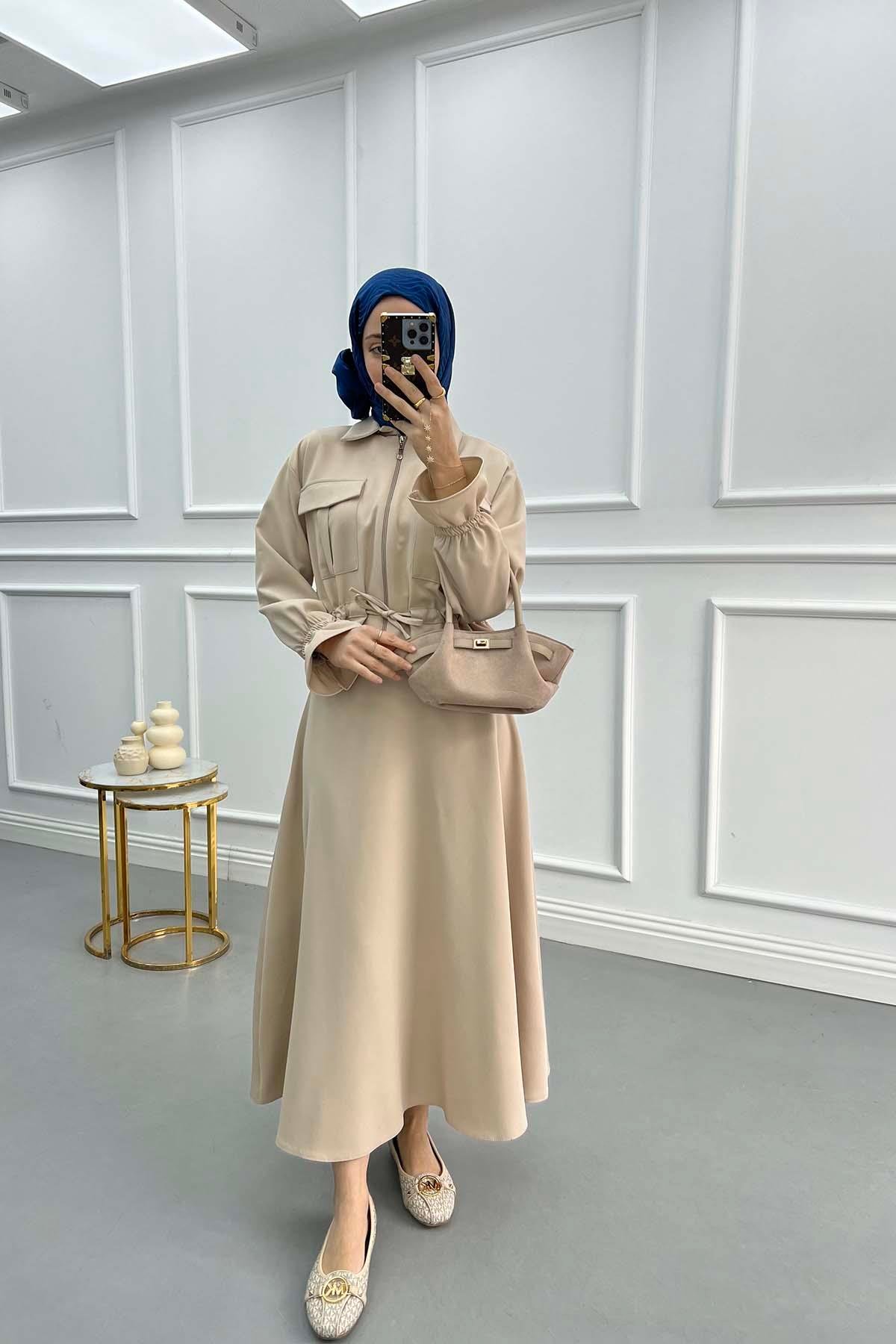 Pocketed Pleated Skirted Suit Stone