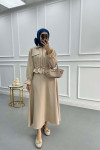 Pocketed Pleated Skirted Suit Stone