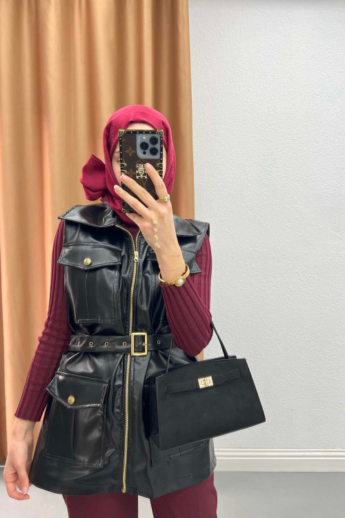 Leather Vest with Pocket Black