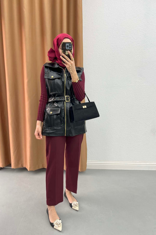 Leather Vest with Pocket Black