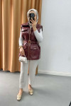 Leather Vest with Pockets Cherry Brown