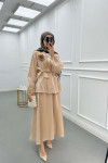 Sare Fashion Flower Brooch Belted Jacquard Suit Beige