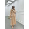 Sare Fashion Flower Brooch Belted Jacquard Suit Beige