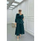 Sare Fashion Flower Brooch Belted Jacquard Suit Emerald Green