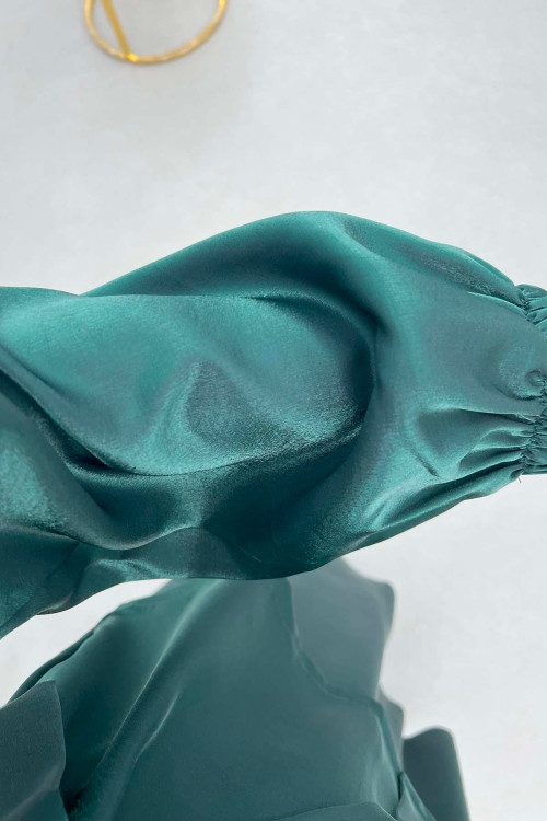 Sare Fashion Flower Brooch Belted Jacquard Suit Emerald Green