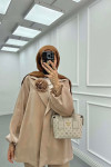 Sare Fashion Flower Brooch Jacquard Trouser Suit Beige
