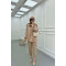 Sare Fashion Flower Brooch Jacquard Trouser Suit Beige