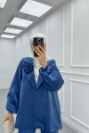 Sare Fashion Flower Brooch Trouser Jacquard Suit Indigo
