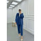 Sare Fashion Flower Brooch Trouser Jacquard Suit Indigo
