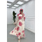 Sare Fashion Floral Patterned Lined Belted Satin Dress Fuchsia