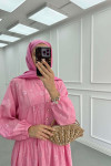 Sare Fashion Flower Pattern Button Detail Dress Pink