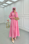 Sare Fashion Flower Pattern Button Detail Dress Pink