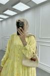 Sare Fashion Flower Pattern Button Detail Dress Yellow