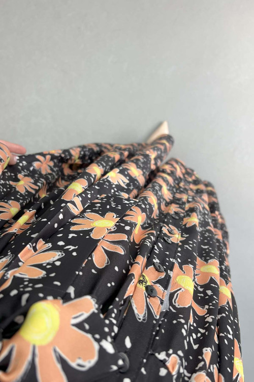 Sare Fashion Floral Pattern Belt Detailed Dress Black