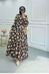 Sare Fashion Floral Pattern Belt Detailed Dress Black