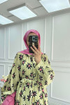 Sare Fashion Floral Pattern Belt Detailed Dress Green